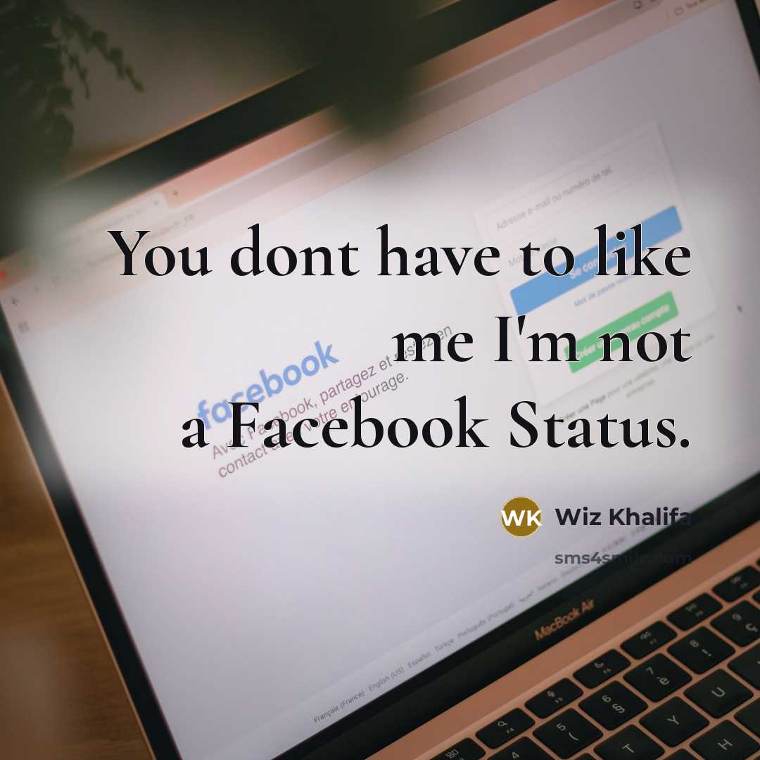 “You dont have to like me I'm not a Facebook Status.” quote by Wiz Khalifa