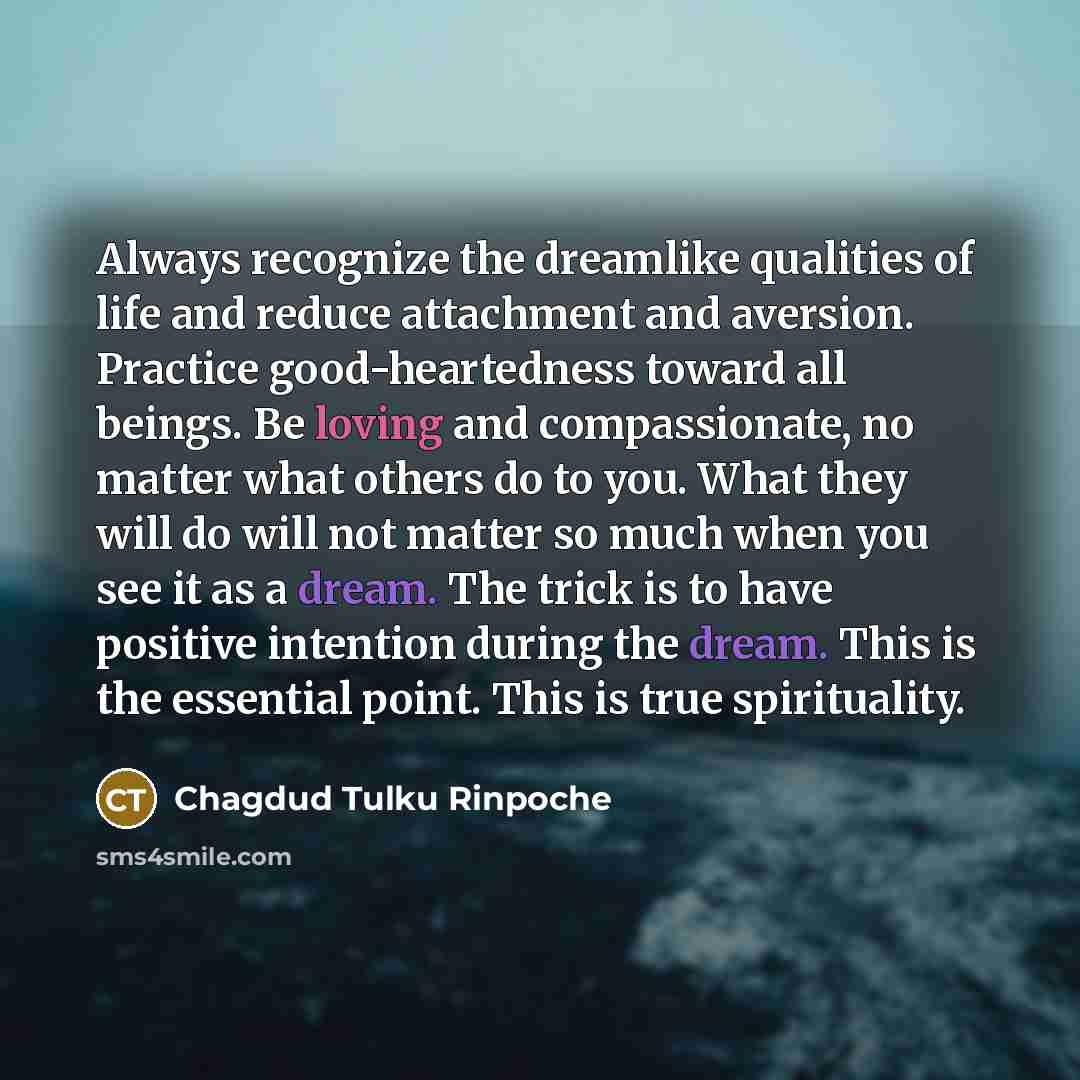 “Always recognize the dreamlike qualities of life and reduce attachment…” quote by Chagdud Tulku Rinpoche