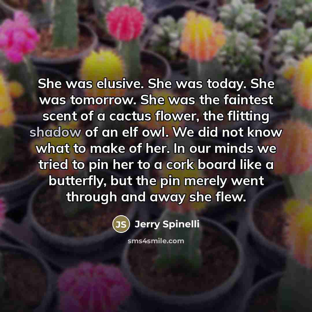 “She was elusive. She was today. She was tomorrow. She…” quote by Jerry Spinelli