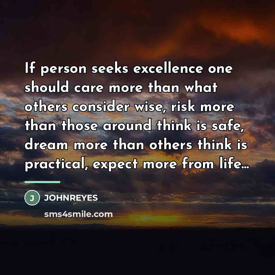 “If person seeks excellence one should care more than what…” quote by JOHNREYES