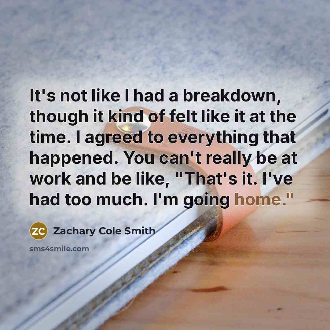 “It's not like I had a breakdown, though it kind…” quote by Zachary Cole Smith