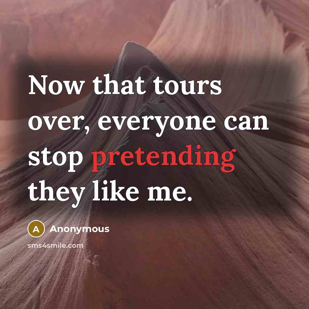 “Now that tours over, everyone can stop pretending they like me.” quote by Anonymous