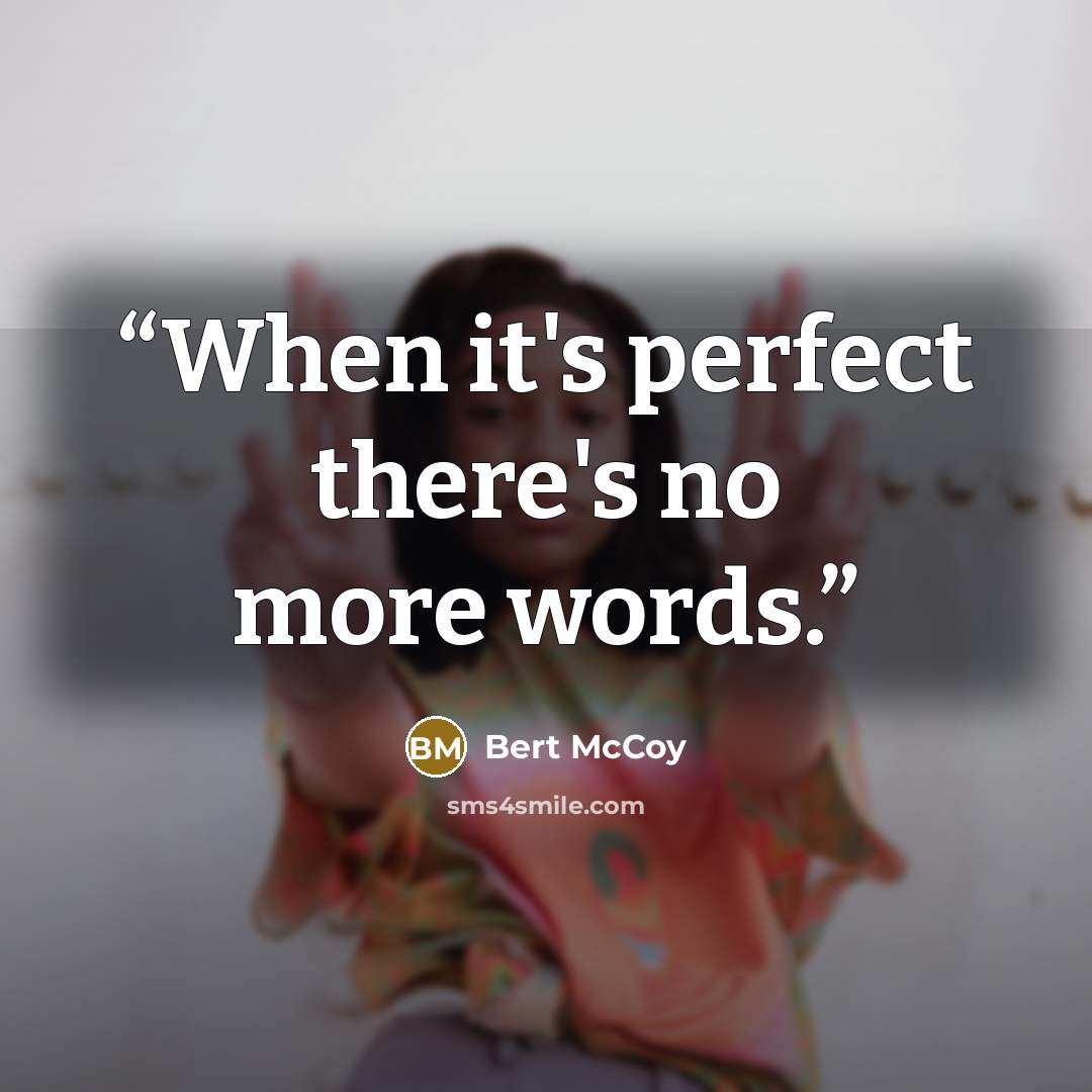 “When it's perfect there's no more words.” quote by Bert McCoy