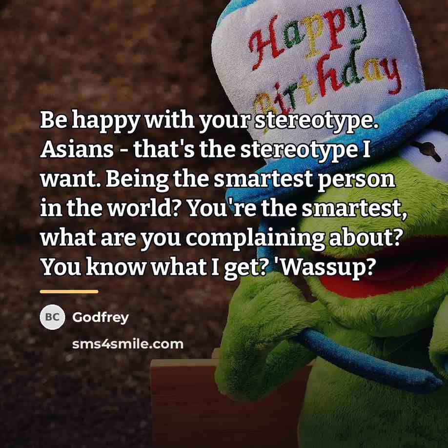 “Be happy with your stereotype. Asians - that's the stereotype…” quote by Godfrey