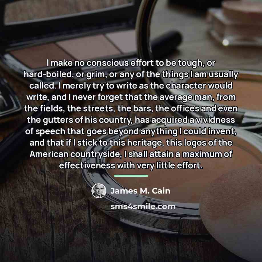 “I make no conscious effort to be tough, or hard-boiled,…” quote by James M. Cain