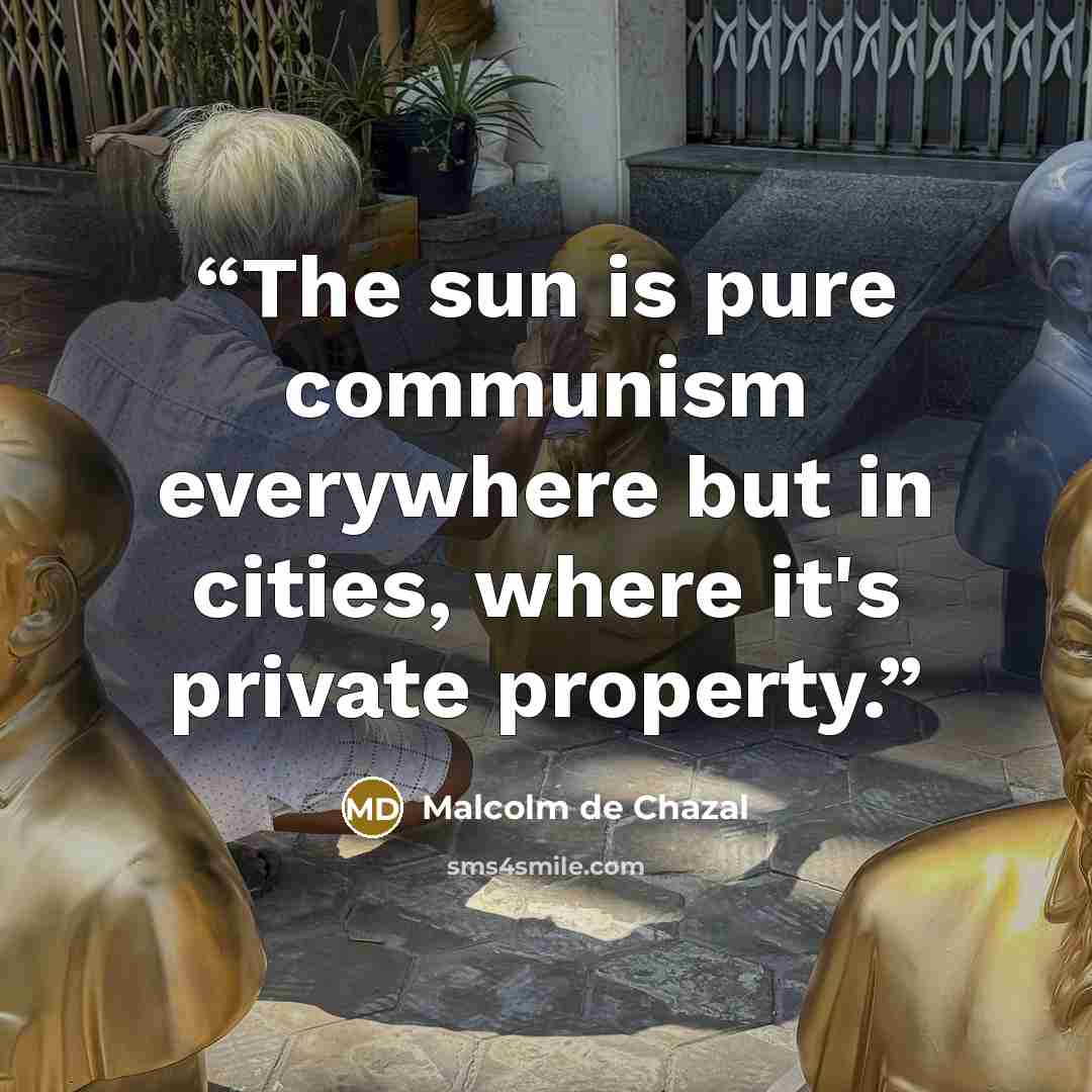 “The sun is pure communism everywhere but in cities, where it's private property.” quote by Malcolm de Chazal