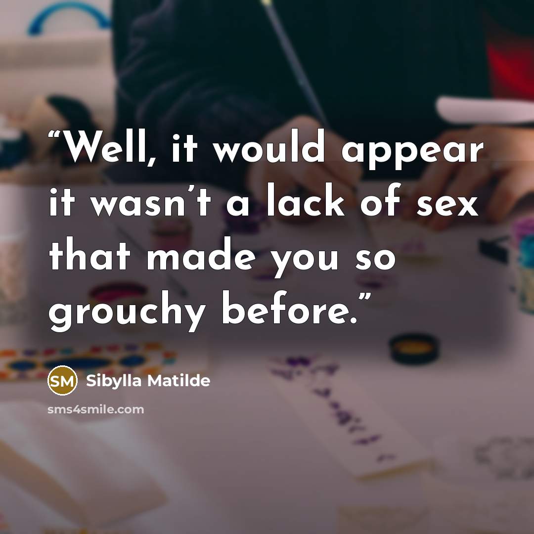 “Well, it would appear it wasn’t a lack of sex that made you so grouchy before.” quote by Sibylla Matilde