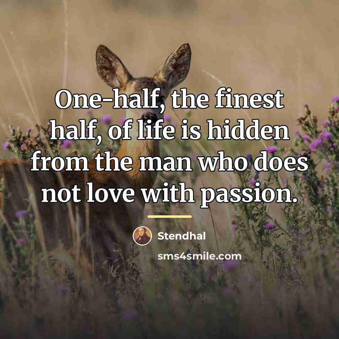 “One-half, the finest half, of life is hidden from the…” quote by Stendhal