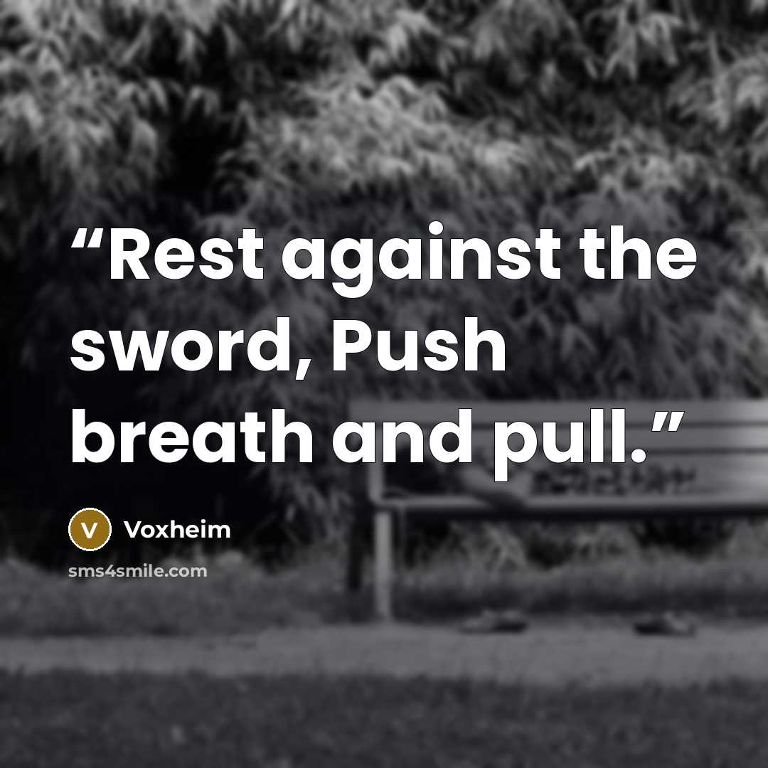“Rest against the sword, Push breath and pull.” quote by Voxheim