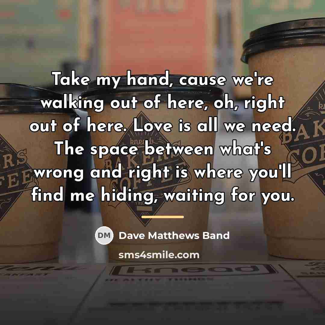 “Take my hand, cause we're walking out of here, oh,…” quote by Dave Matthews Band