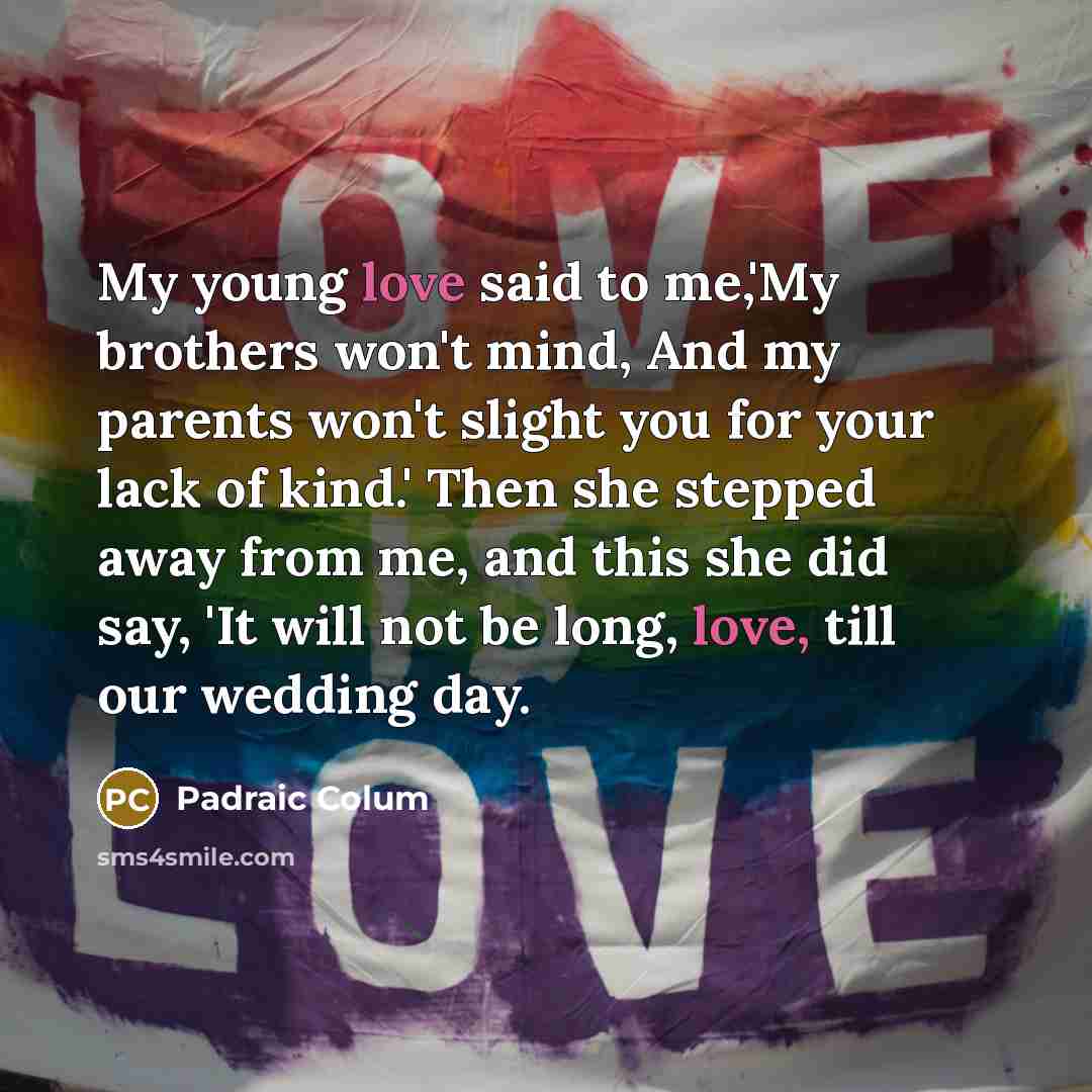 “My young love said to me,'My brothers won't mind, And…” quote by Padraic Colum