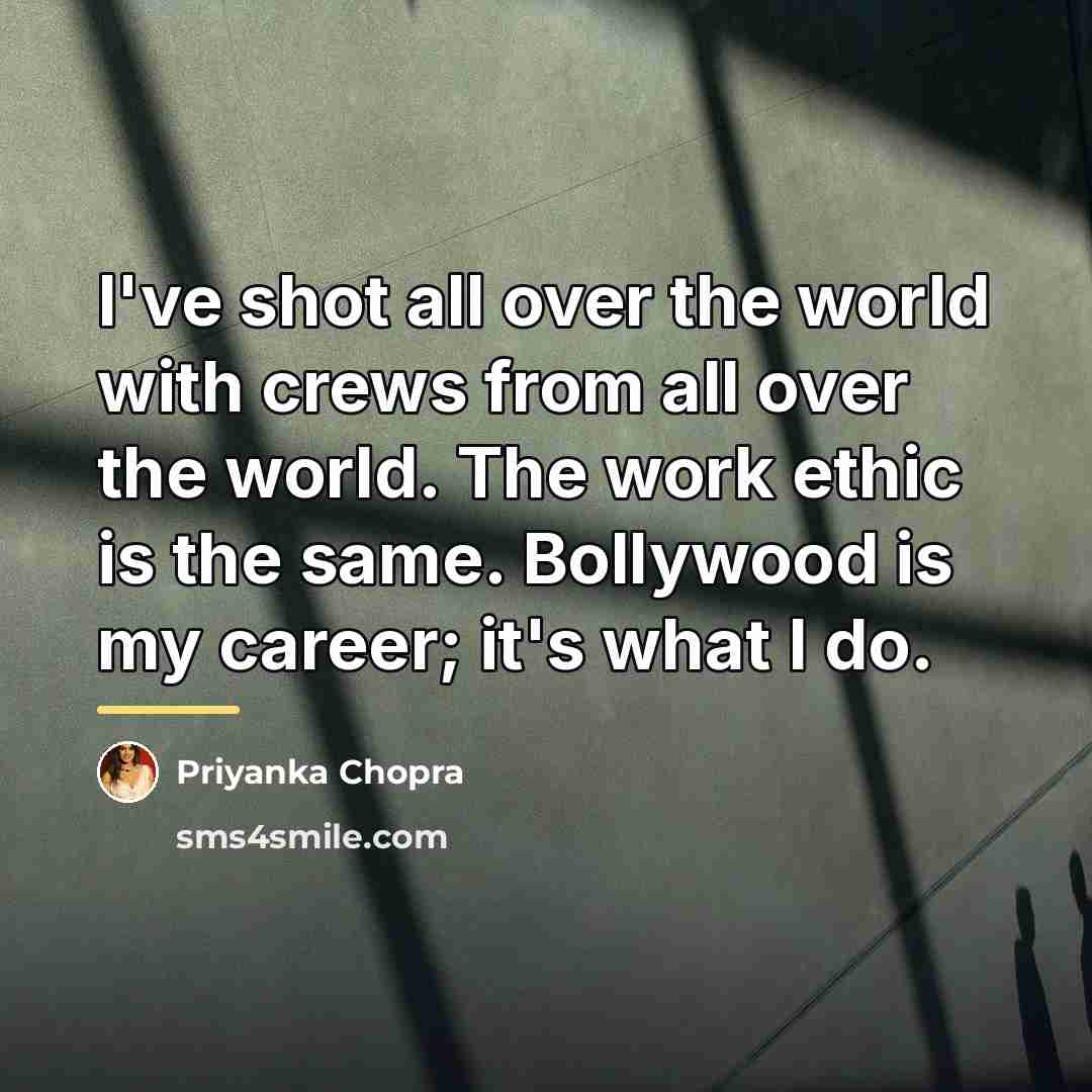 “I've shot all over the world with crews from all…” quote by Priyanka Chopra