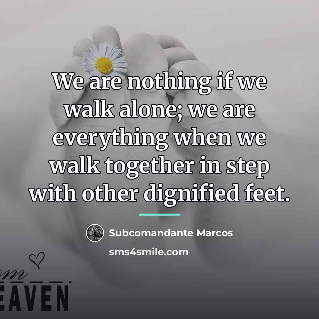 “We are nothing if we walk alone; we are everything…” quote by Subcomandante Marcos