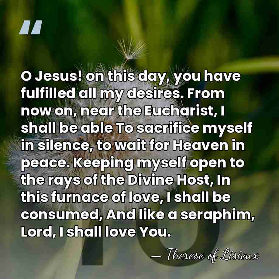O Jesus! on this day, you have fulfilled all my desires. From&hellip; - Therese of Lisieux