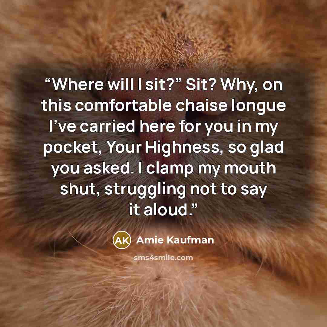 “Where will I sit?” Sit? Why, on this comfortable chaise longue I’ve carried here for you in my pocket, Your Highness, so glad you asked. I clamp my mouth shut, struggling not to say it aloud.” quote by Amie Kaufman