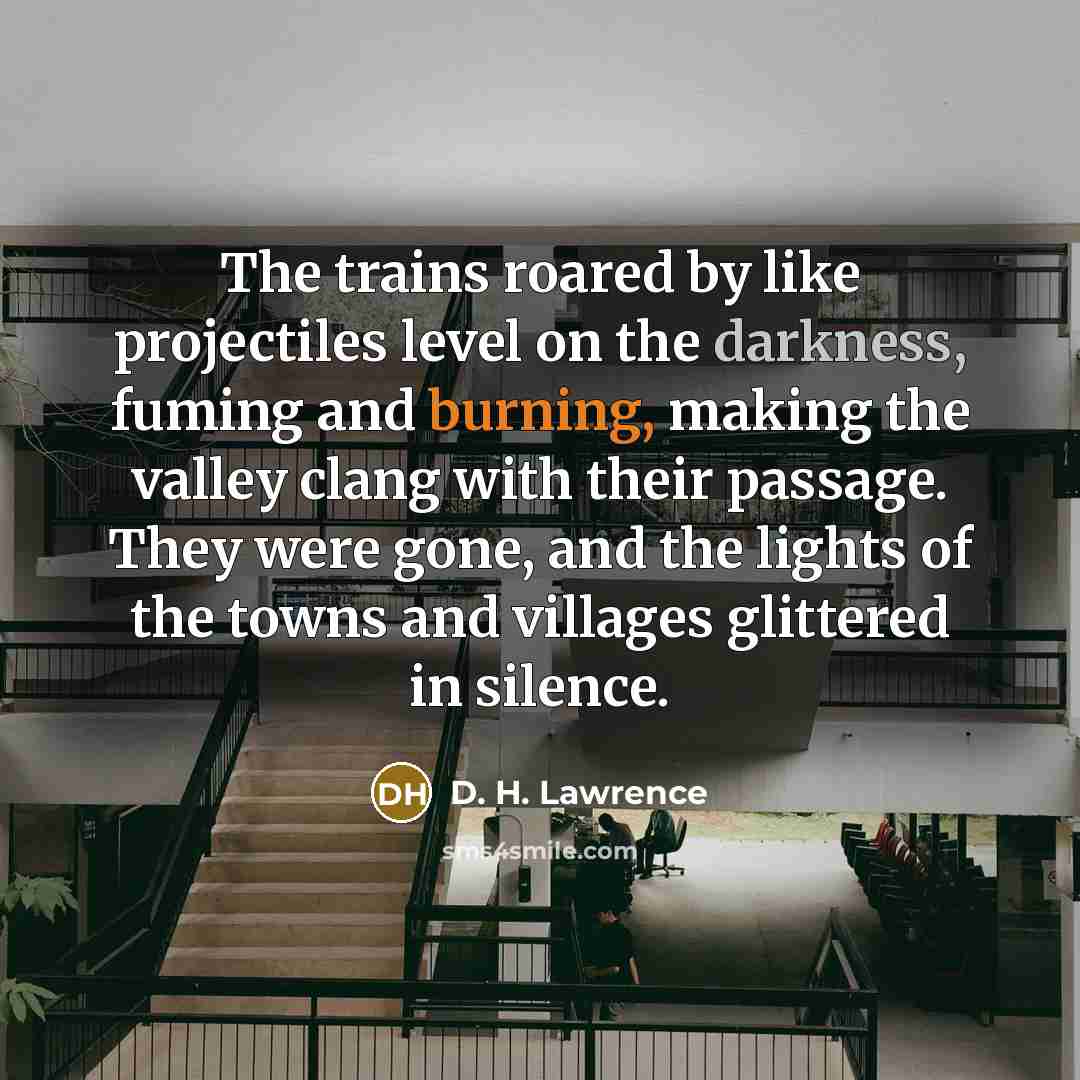 “The trains roared by like projectiles level on the darkness,…” quote by D. H. Lawrence