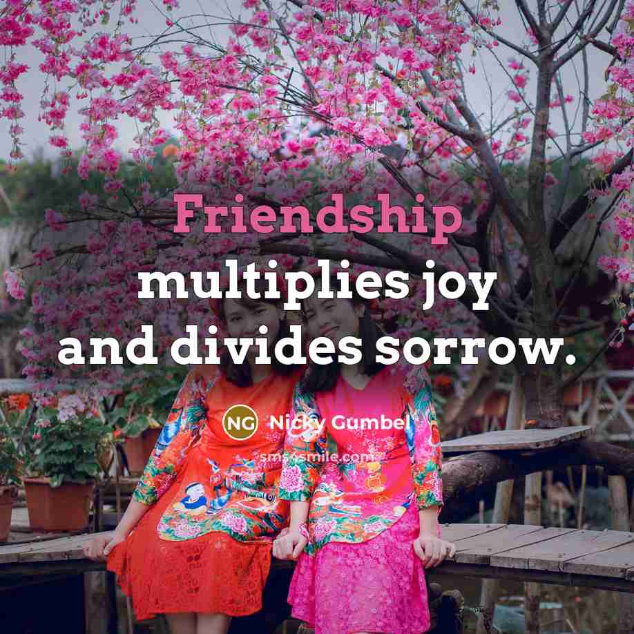 “Friendship multiplies joy and divides sorrow.…” quote by Nicky Gumbel