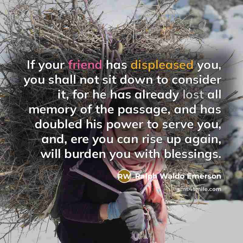 “If your friend has displeased you, you shall not sit…” quote by Ralph Waldo Emerson