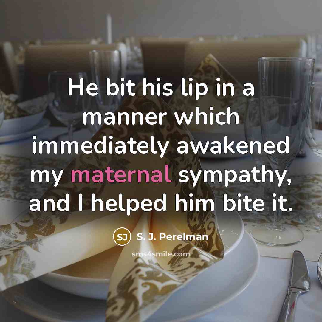 “He bit his lip in a manner which immediately awakened…” quote by S. J. Perelman