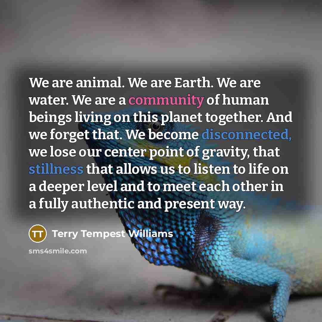 “We are animal. We are Earth. We are water. We…” quote by Terry Tempest Williams