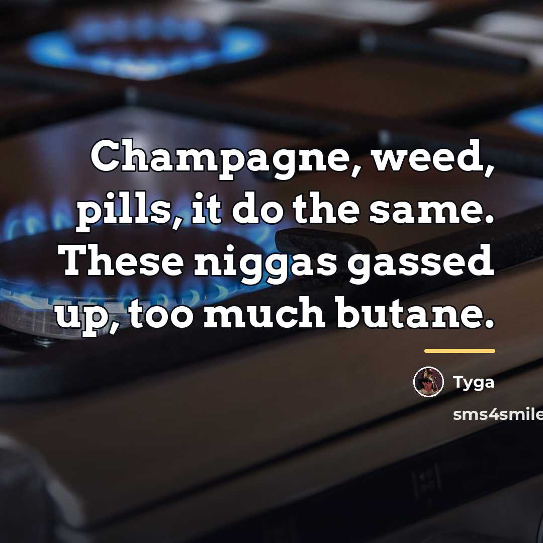 “Champagne, weed, pills, it do the same. These niggas gassed…” quote by Tyga