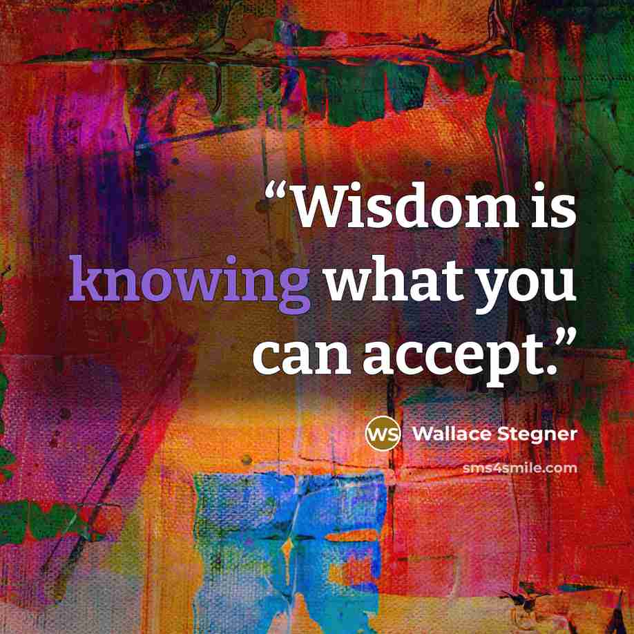“Wisdom is knowing what you can accept.” quote by Wallace Stegner