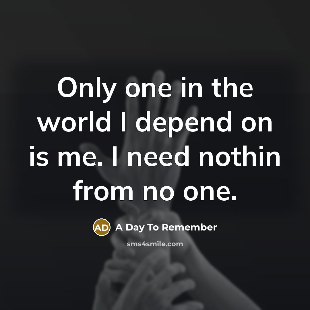 “Only one in the world I depend on is me.…” quote by A Day To Remember
