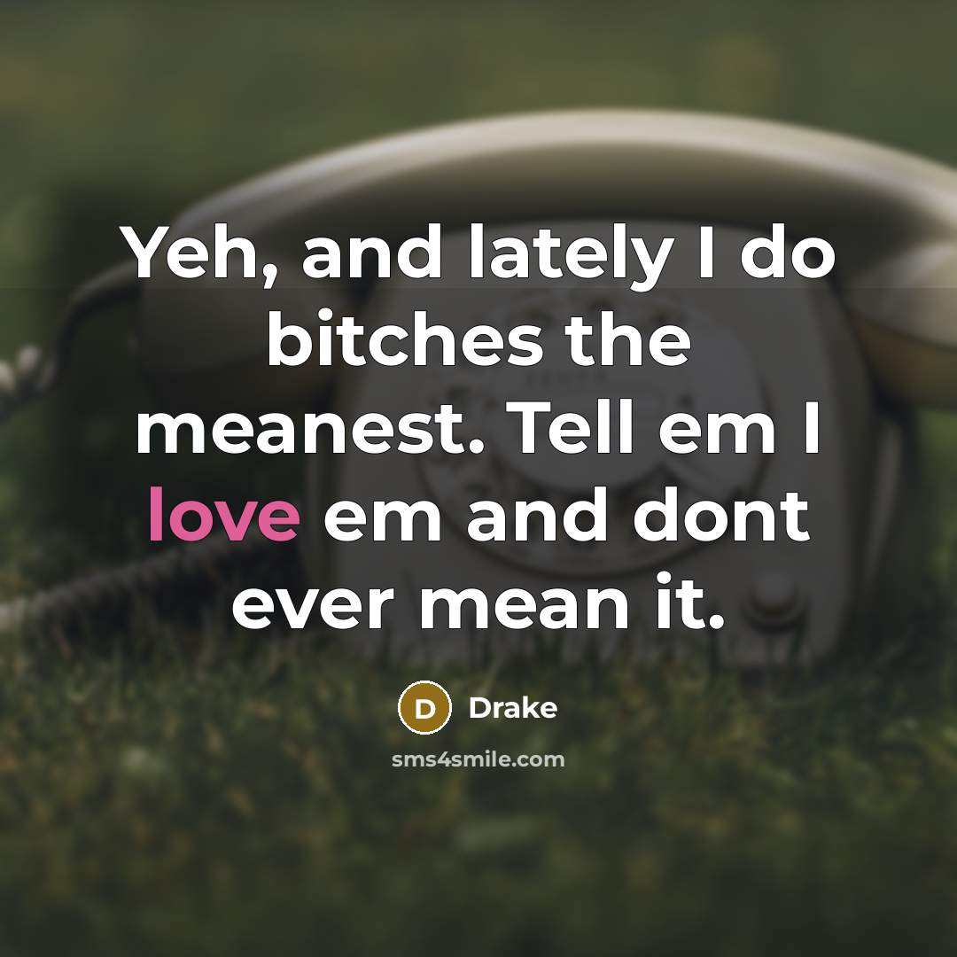 “Yeh, and lately I do bitches the meanest. Tell em…” quote by Drake
