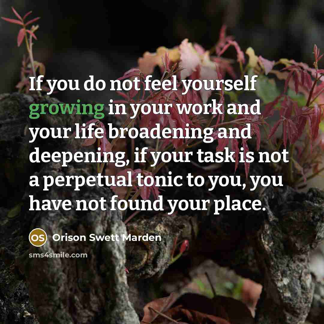 “If you do not feel yourself growing in your work…” quote by Orison Swett Marden
