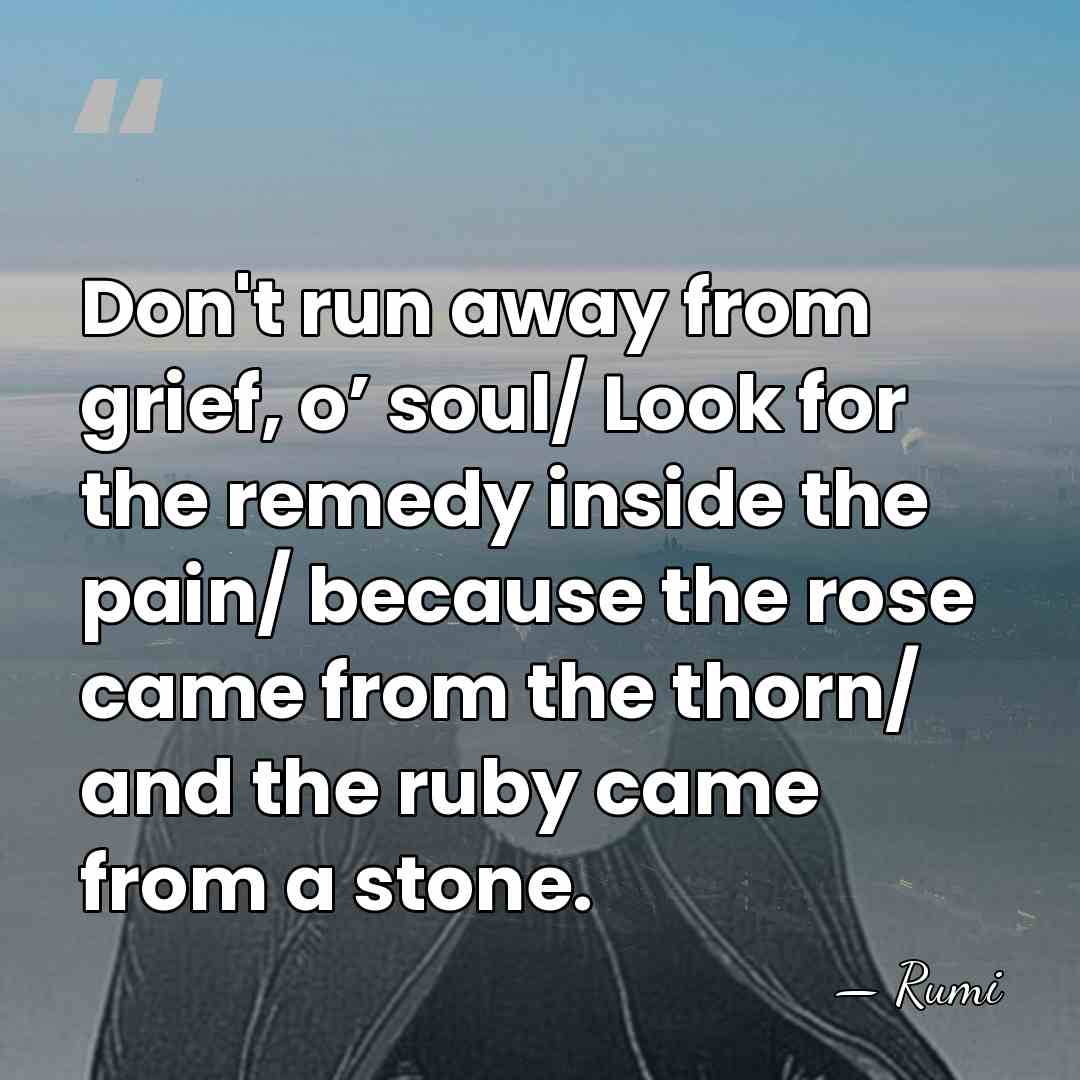 Don't run away from grief, o’ soul/ Look for the remedy inside&hellip; - Rumi