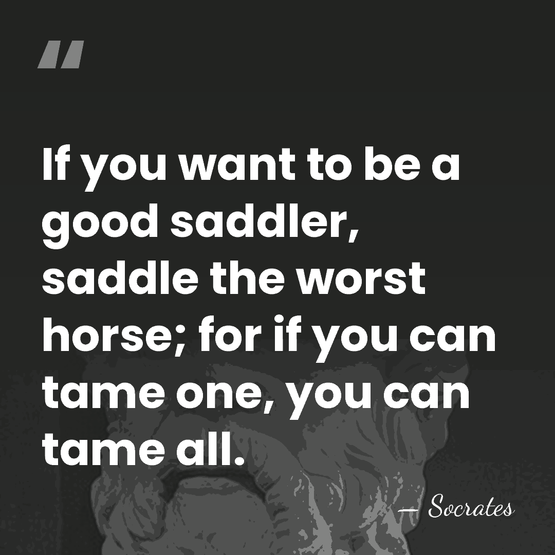 If you want to be a good saddler, saddle the worst horse;&hellip; - Socrates