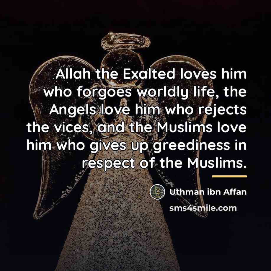 “Allah the Exalted loves him who forgoes worldly life, the…” quote by Uthman ibn Affan
