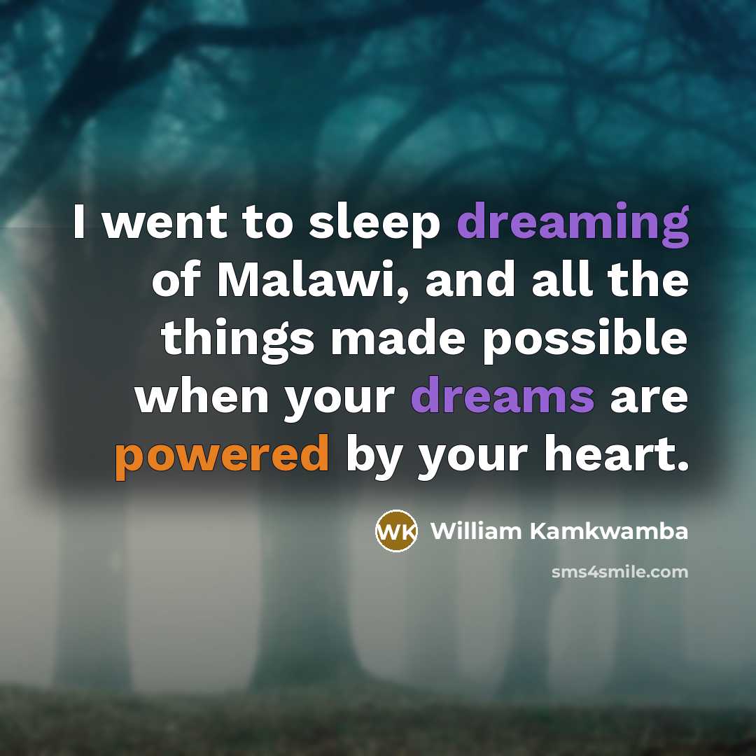 “I went to sleep dreaming of Malawi, and all the…” quote by William Kamkwamba