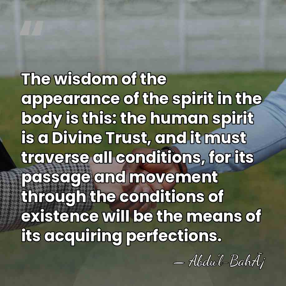The wisdom of the appearance of the spirit in the body is&hellip; - Abdu'l-BahÃ¡