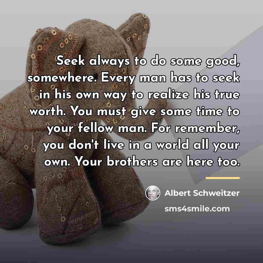 “Seek always to do some good, somewhere. Every man has…” quote by Albert Schweitzer