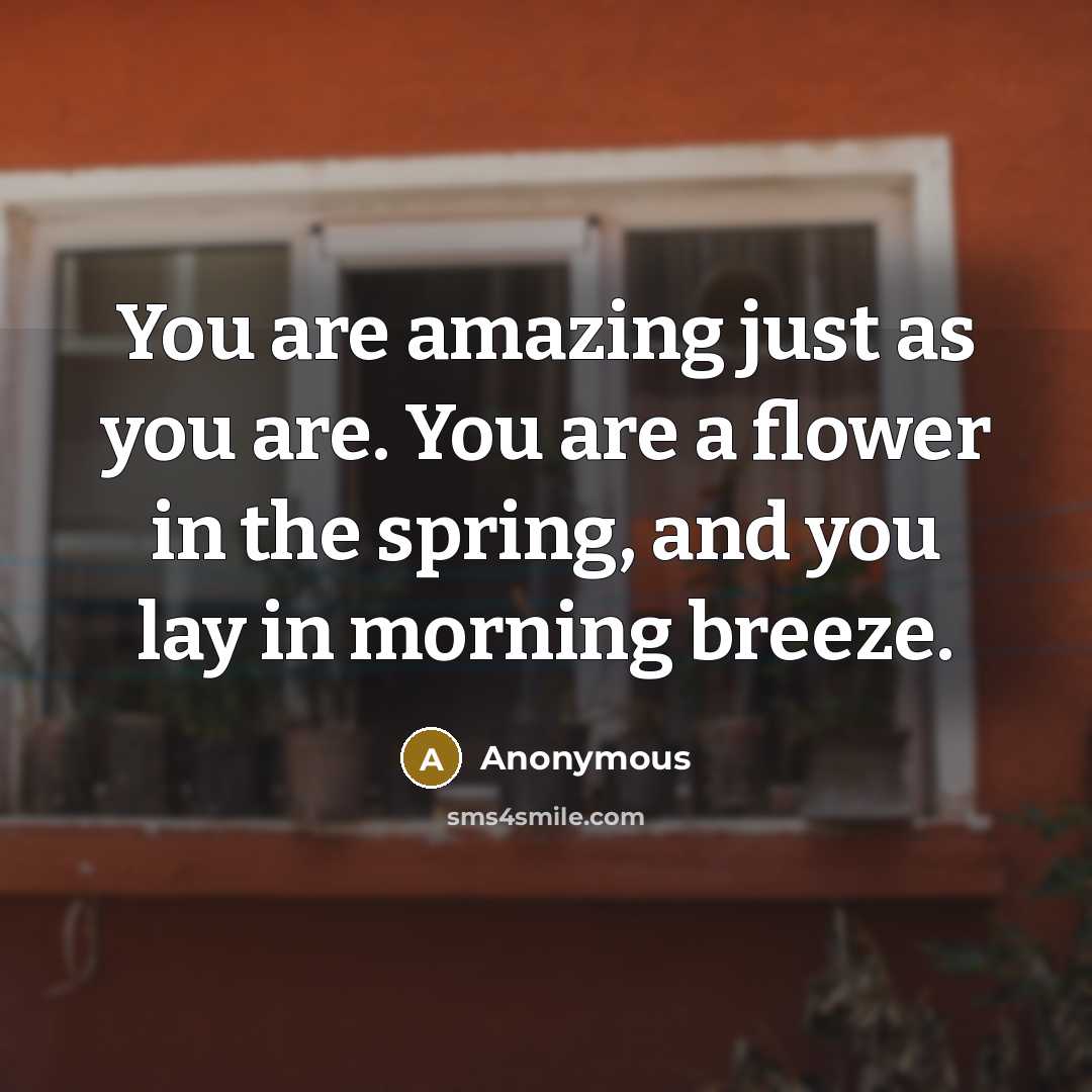 “You are amazing just as you are. You are a flower in the spring, and you lay in morning breeze.” quote by Anonymous