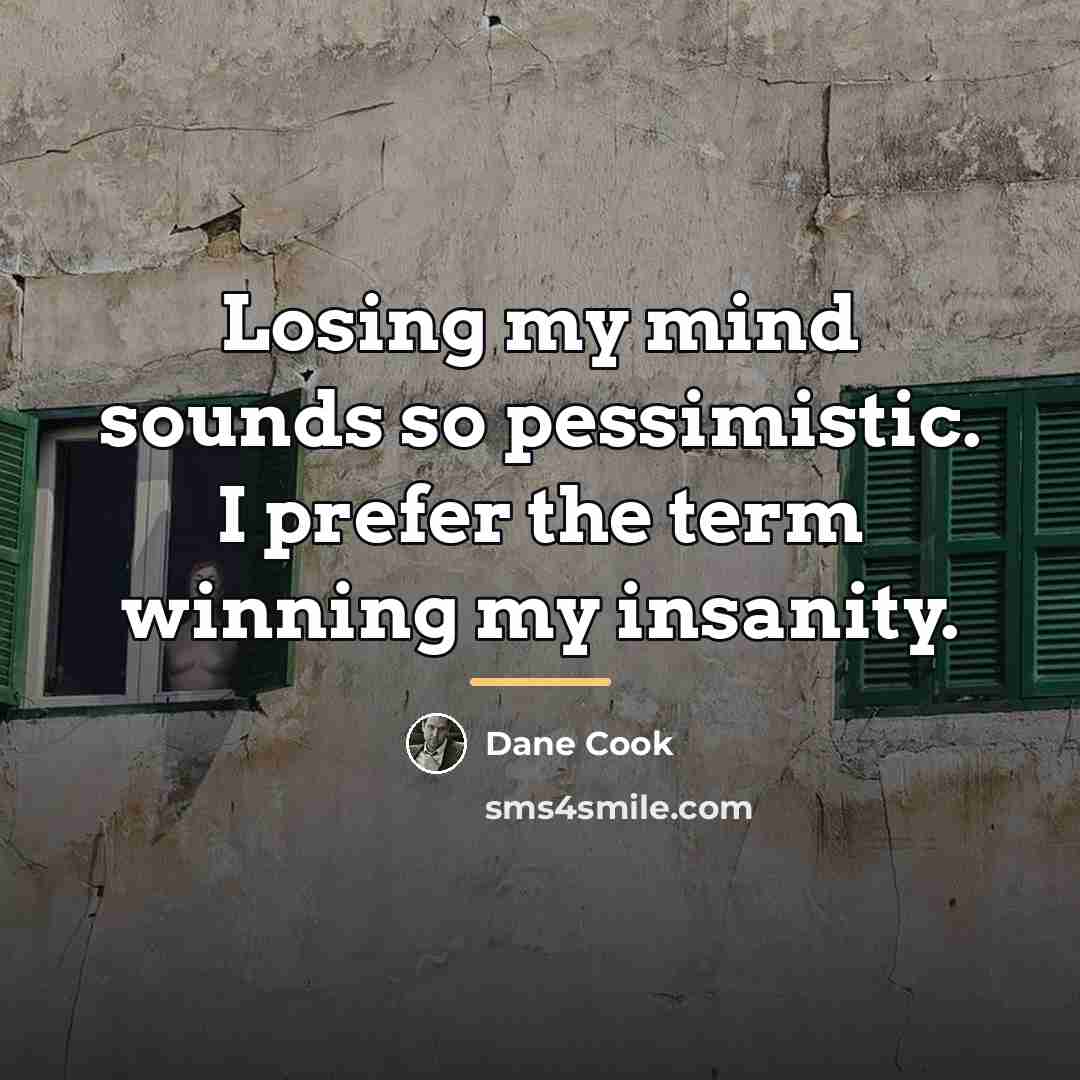 “Losing my mind sounds so pessimistic. I prefer the term…” quote by Dane Cook