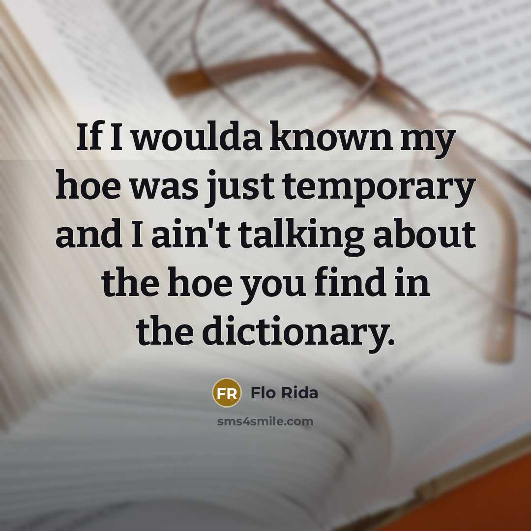 “If I woulda known my hoe was just temporary and I ain't talking about the hoe you find in the dictionary.” quote by Flo Rida