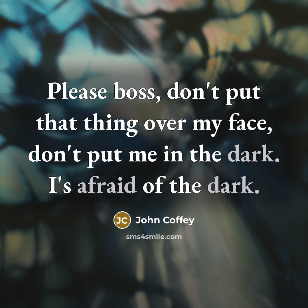 “Please boss, don't put that thing over my face, don't put me in the dark. I's afraid of the dark.” quote by John Coffey