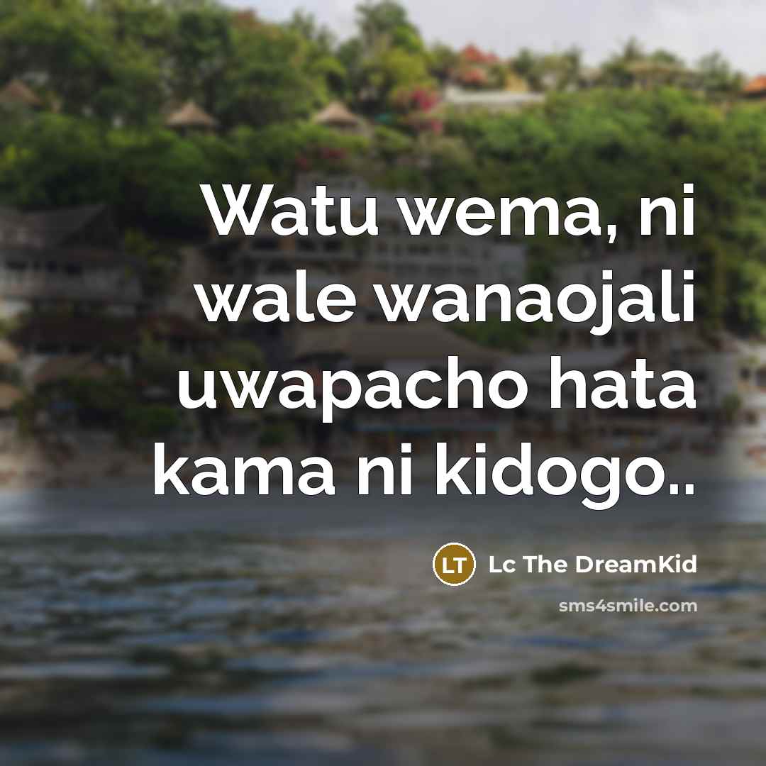 “Watu wema, ni wale wanaojali uwapacho hata kama ni kidogo..…” quote by Lc The DreamKid