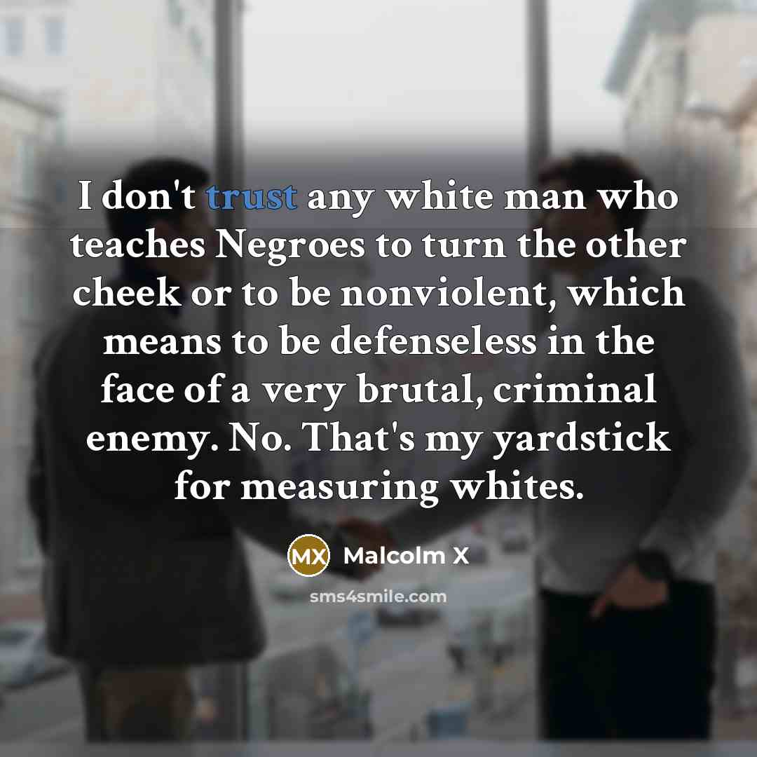 “I don't trust any white man who teaches Negroes to…” quote by Malcolm X