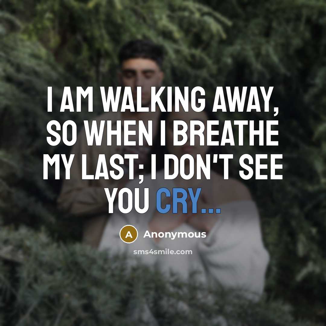 “I am walking away, so when I breathe my last; I don't see you cry...” quote by Anonymous