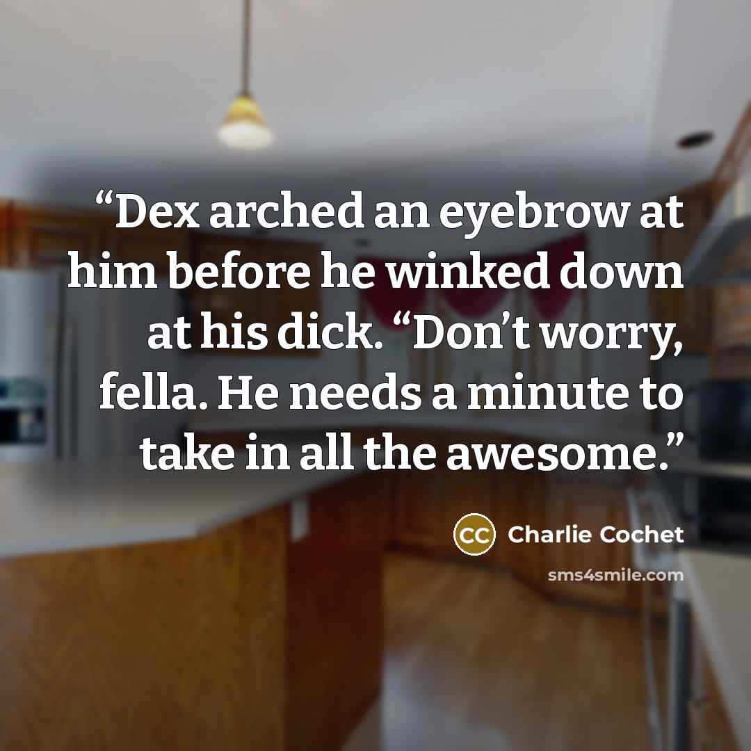 “Dex arched an eyebrow at him before he winked down at his dick. “Don’t worry, fella. He needs a minute to take in all the awesome.” quote by Charlie Cochet