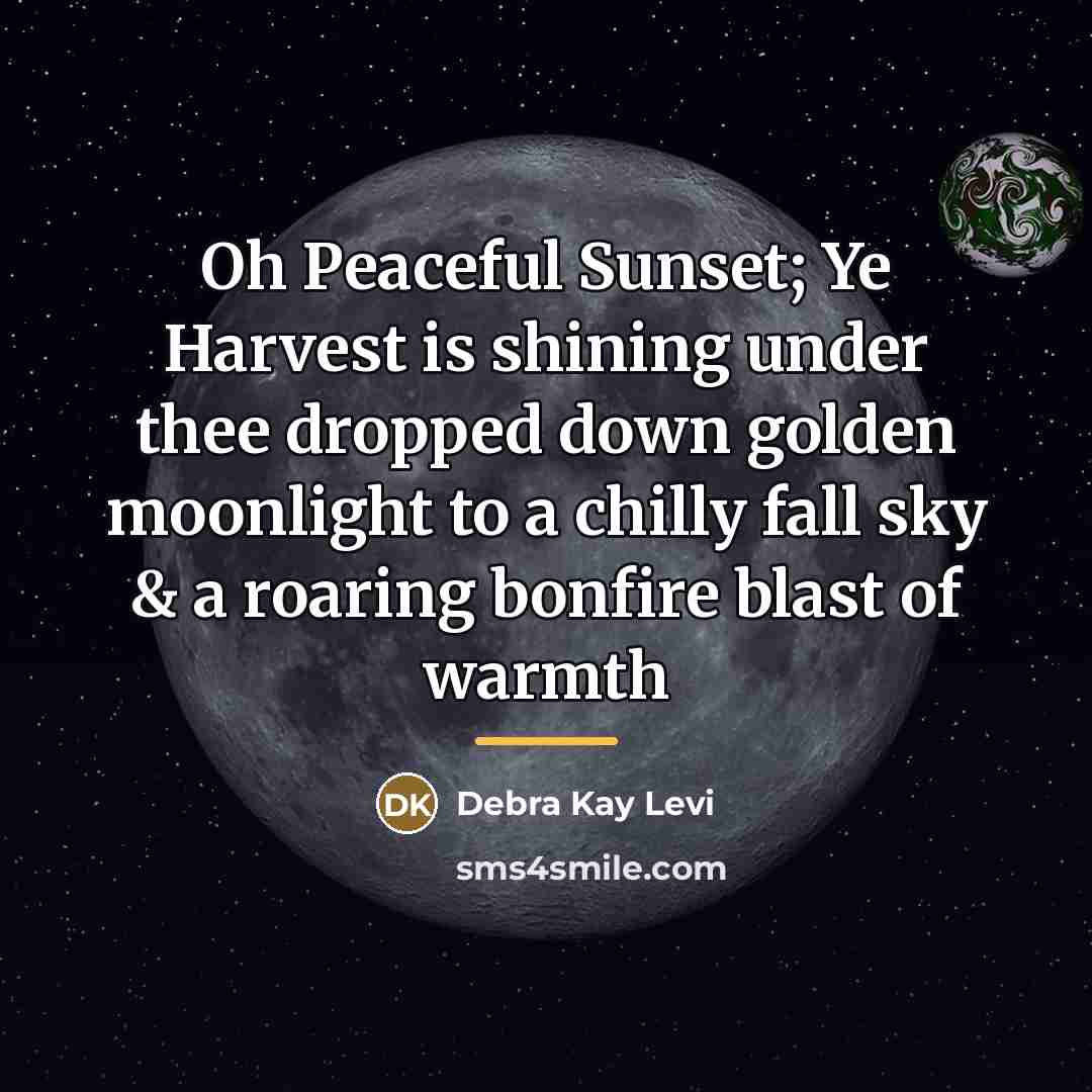 “Oh Peaceful Sunset; Ye Harvest is shining under thee dropped…” quote by Debra Kay Levi