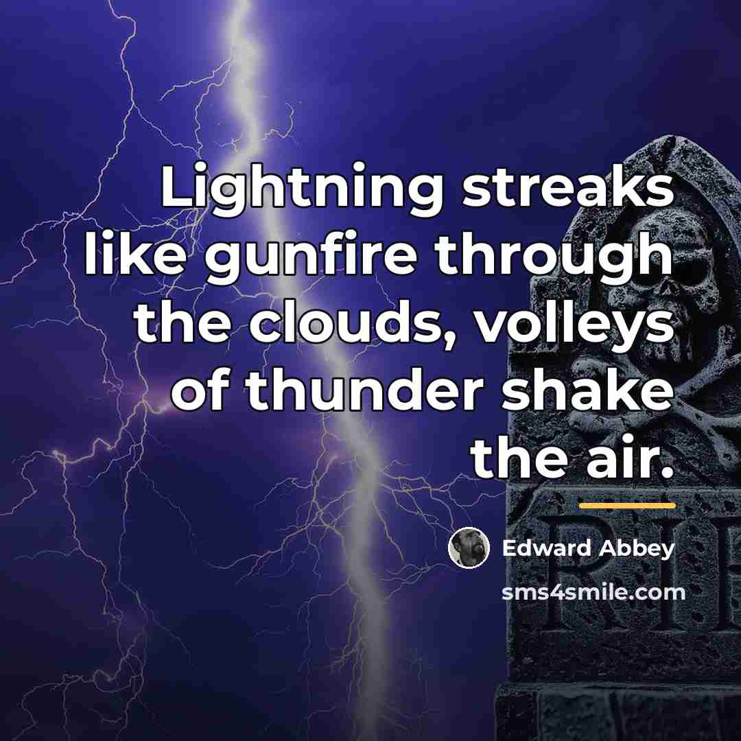 “Lightning streaks like gunfire through the clouds, volleys of thunder…” quote by Edward Abbey