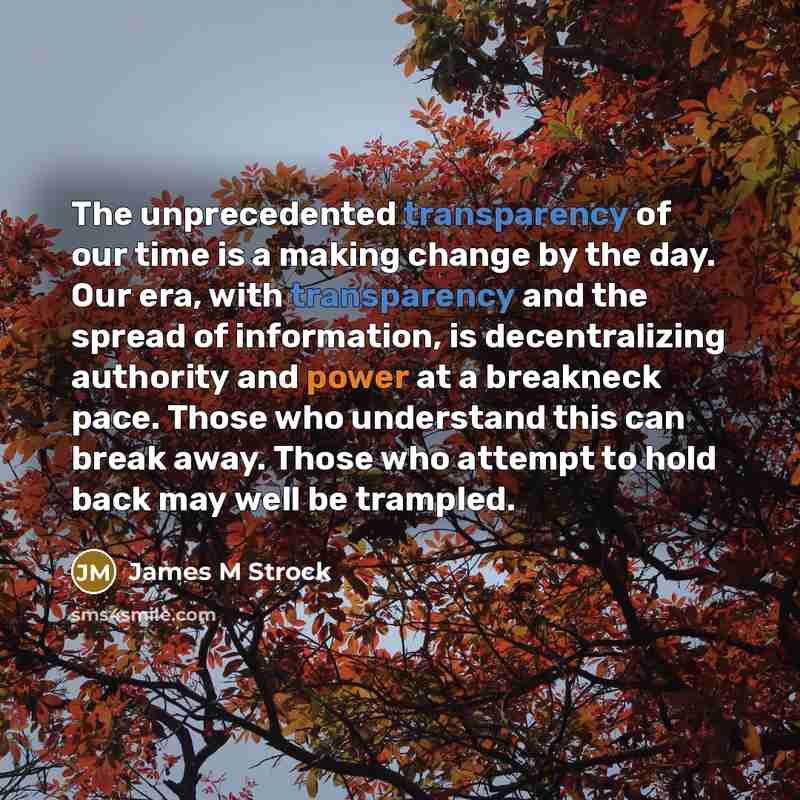 “The unprecedented transparency of our time is a making change…” quote by James M Strock