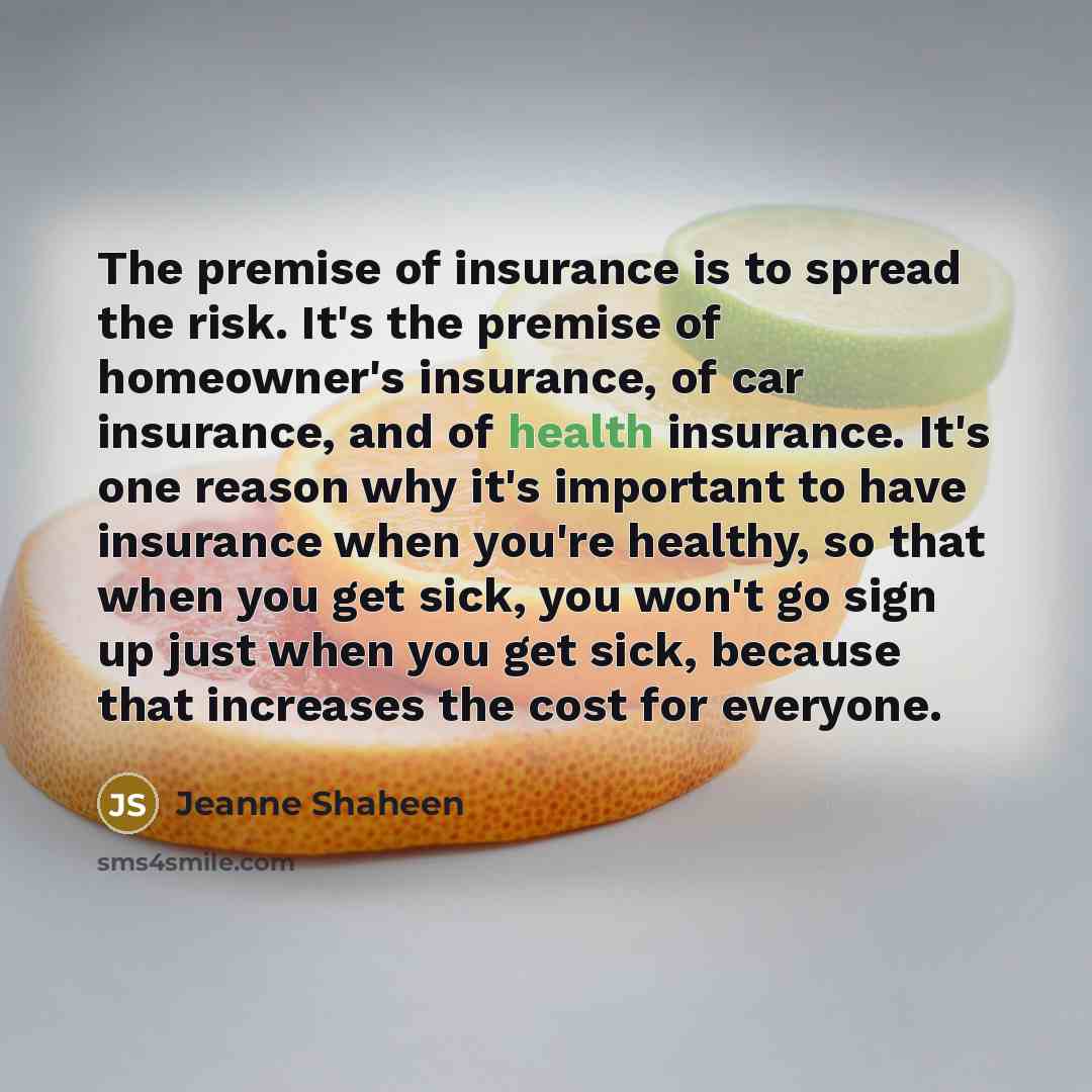“The premise of insurance is to spread the risk. It's…” quote by Jeanne Shaheen