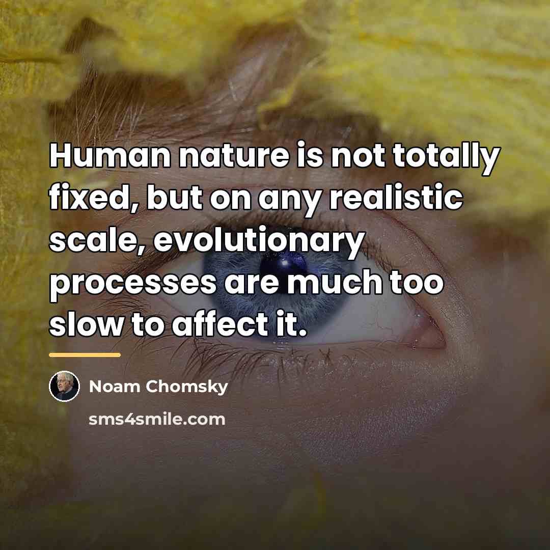 “Human nature is not totally fixed, but on any realistic…” quote by Noam Chomsky