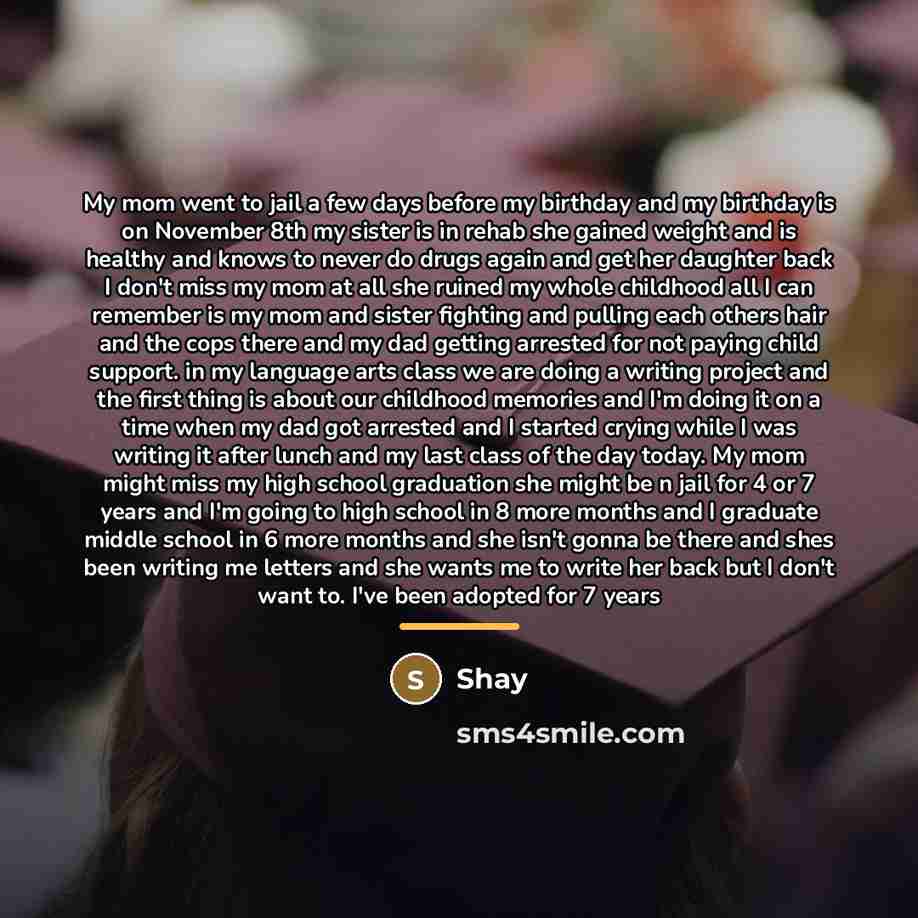 “My mom went to jail a few days before my…” quote by Shay