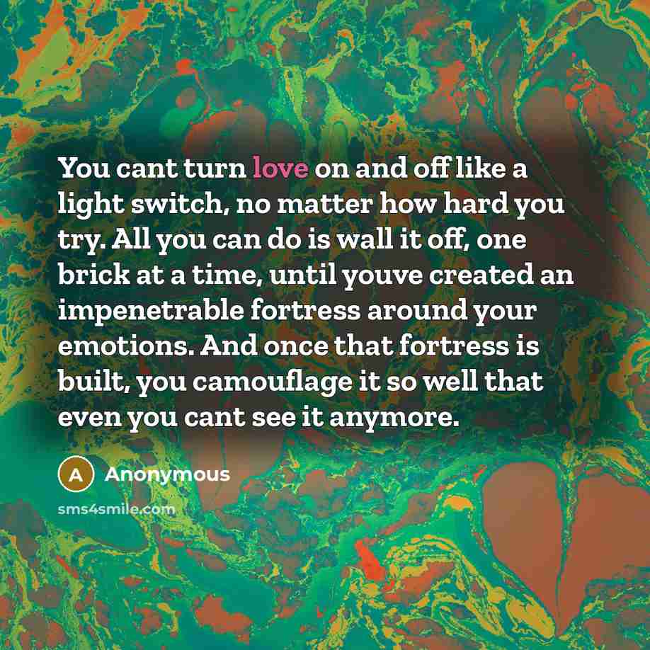 “You cant turn love on and off like a light…” quote by Anonymous